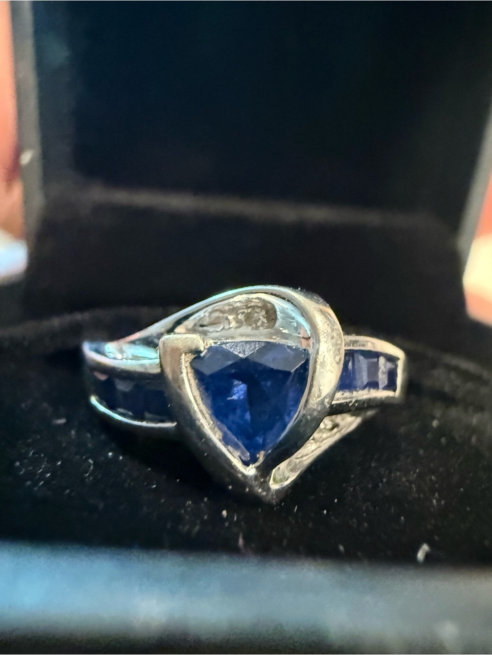Blue Trillion-Cut Sapphire and Diamond Ring  10k